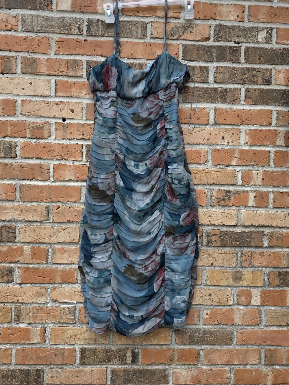 Zara Blue-Green Floral Ruched Midi Dress - Picture 4 of 16